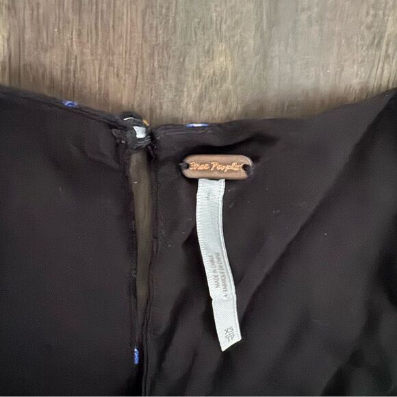 Free People Two Faces Black Smocked Floral Square Neck Mini Dress XS - Picture 5 of 8